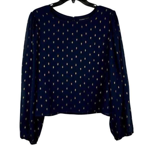 Sincerely Jules Navy Gold Long Sleeve Blouse XL - Picture 1 of 10